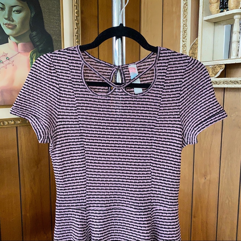 Free People Pink & Black Striped Skater Dress